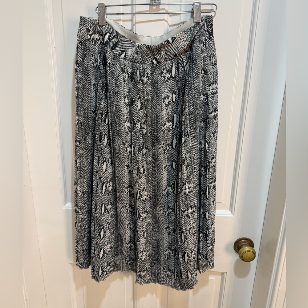 J.Crew Black and White Snake Print Pleated Midi Skirt